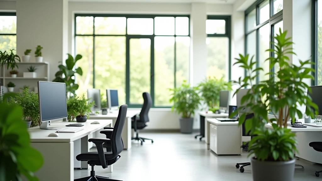 Moderne kantoorruimte met computers en groene planten in Nederlands bedrijf